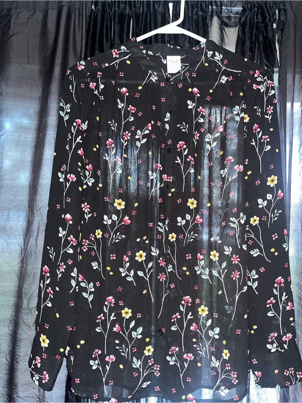 Faded Glory Black Sheer Floral Button-Front Jacket